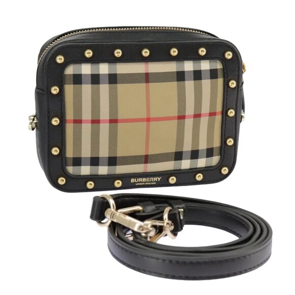 BURBERRY Nova Check Shoulder Bag Nylon Leather Beige Auth 100155V - Picture 1 of 15